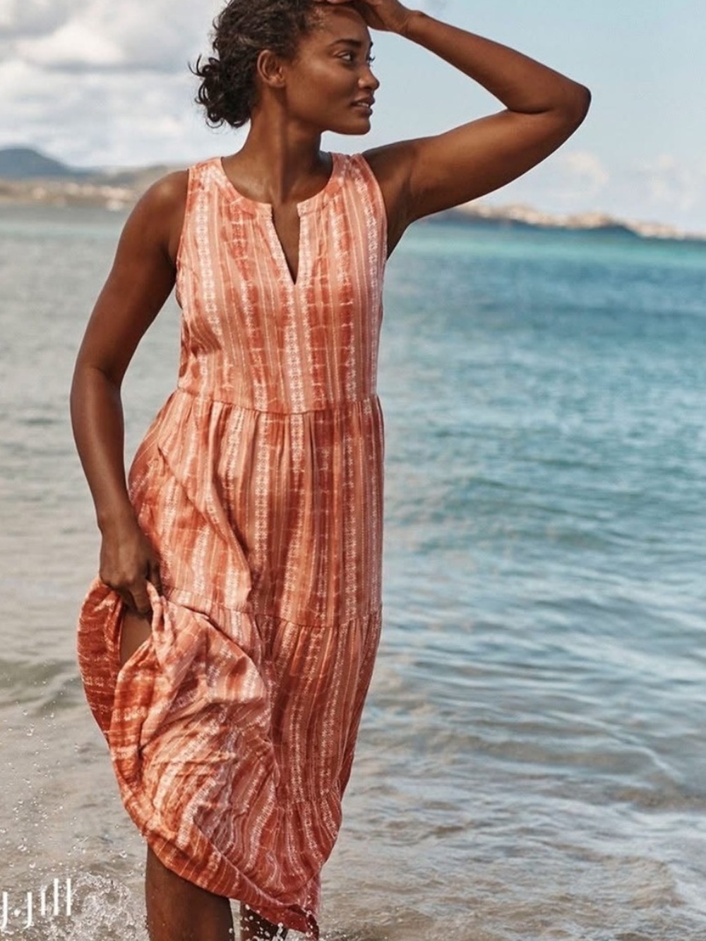 J.Jill Lovely Tangerine Ibiza Tie-Dye Cotton Maxi Dress | size medium